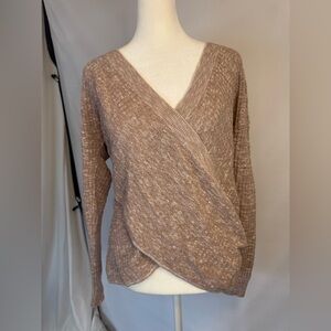 Express size SMALL tan crossover front detail V-neck lightweight sweater